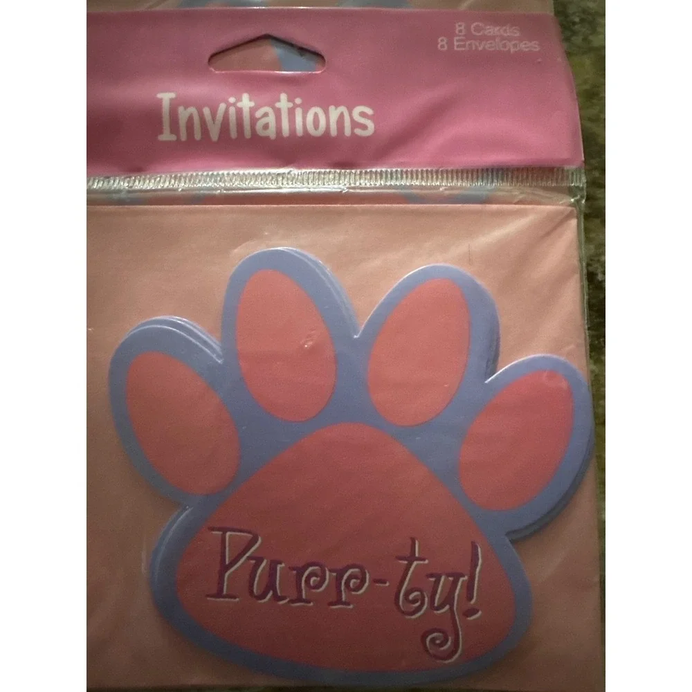 Creative Converting Purr-ty Time Cat Paw Birthday Invitations Pink Purple 24 ct